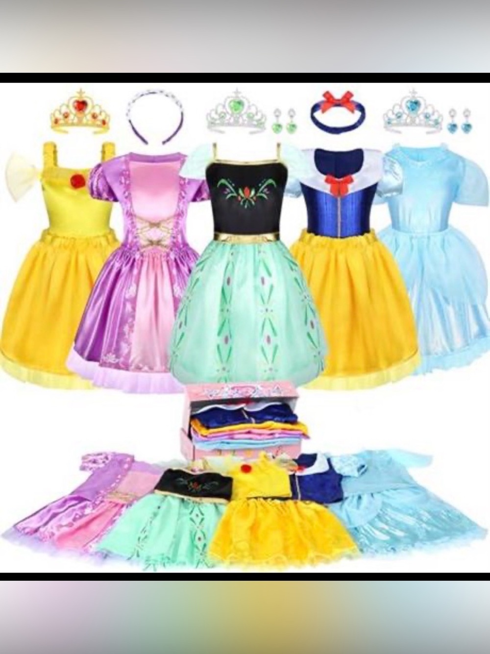Kids Princess Costume Dress Set - Yellow, Purple, Green, Blue